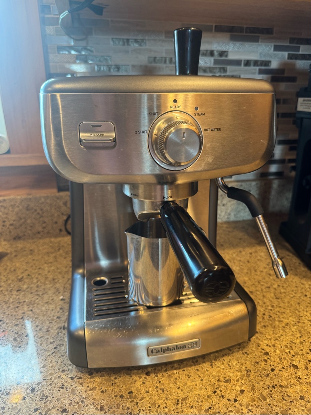 Calphalon Stainless Steel Espresso Maker with Black Accents